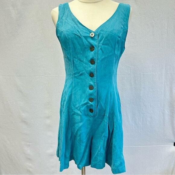 Vintage 90s All That Jazz teal button up sleeveless romper size 9/10 - Picture 1 of 14